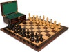 Dubrovnik Series Chess Set - Ebony & Boxwood Pieces - Macassar & Bird's-Eye Maple Chess Board & Box - 3.9" King