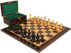 Old English Classic Staunton Chess Set - Ebony & Boxwood Pieces - Macassar & Bird's-Eye Maple Chess Board & Box - 3.9" King