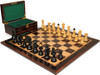 Vienna Coffee House Antique Reproduction Chess Set - Black & Boxwood Lacquered Pieces - Macassar & Bird's-Eye Maple Board & Box - 4" King