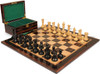 Cambridge Springs Antique Reprodruction Chess Set - Ebonized & Natural Boxwood Pieces - Macassar & Bird's-Eye Maple Chess Board & Box - 4" King