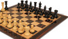 Cambridge Springs Antique Reprodruction Chess Set - Ebonized & Natural Boxwood Pieces - Macassar & Bird's-Eye Maple Chess Board & Box - 4" King