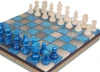 Scali Alabaster Chess Set with Storage Tray - Blue & White - 15"