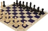 Deluxe Old Club Plastic Chess Set - Black & Ivory Pieces with Vinyl Rollup Board - Blue