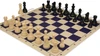 Deluxe Old Club Plastic Chess Set - Black & Ivory Pieces with Vinyl Rollup Board - Blue