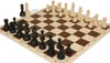 Deluxe Old Club Plastic Chess Set - Black & Ivory Pieces with Vinyl Rollup Board - Brown