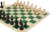 Deluxe Old Club Plastic Chess Set - Black & Ivory Pieces with Vinyl Rollup Board - Green