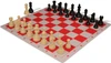 Deluxe Old Club Plastic Chess Set - Black & Ivory Pieces with Vinyl Rollup Board - Red