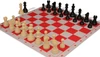 Deluxe Old Club Plastic Chess Set - Black & Ivory Pieces with Vinyl Rollup Board - Red