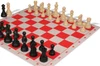 Deluxe Old Club Plastic Chess Set - Black & Ivory Pieces with Vinyl Rollup Board - Red