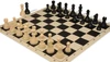 Deluxe Old Club Triple-Weighted Plastic Chess Set - Black & Ivory Pieces with Vinyl Rollup Board - Black