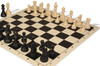 Deluxe Old Club Triple-Weighted Plastic Chess Set - Black & Ivory Pieces with Vinyl Rollup Board - Black