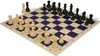 Deluxe Old Club Triple-Weighted Plastic Chess Set - Black & Ivory Pieces with Vinyl Rollup Board - Blue