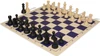 Deluxe Old Club Triple-Weighted Plastic Chess Set - Black & Ivory Pieces with Vinyl Rollup Board - Blue