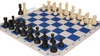 Deluxe Old Club Plastic Chess Set - Black & Ivory Pieces with Floppy Chess Board - Blue