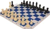 Deluxe Old Club Plastic Chess Set - Black & Ivory Pieces with Floppy Chess Board - Blue