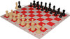 Deluxe Old Club Plastic Chess Set - Black & Ivory Pieces with Floppy Chess Board - Red