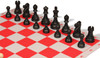 Deluxe Old Club Plastic Chess Set - Black & Ivory Pieces with Floppy Chess Board - Red