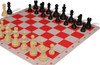 Deluxe Old Club Plastic Chess Set - Black & Ivory Pieces with Floppy Chess Board - Red