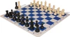 Deluxe Old Club Triple-Weighted Plastic Chess Set - Black & Ivory Pieces with Floppy Chess Board - Blue