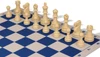Deluxe Old Club Triple-Weighted Plastic Chess Set - Black & Ivory Pieces with Floppy Chess Board - Blue
