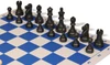 Deluxe Old Club Triple-Weighted Plastic Chess Set - Black & Ivory Pieces with Floppy Chess Board - Blue