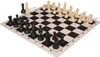 Deluxe Old Club Triple-Weighted Plastic Chess Set - Black & Ivory Pieces with Floppy Chess Board - Brown