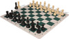 Deluxe Old Club Triple-Weighted Plastic Chess Set - Black & Ivory Pieces with Floppy Chess Board - Green