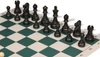 Deluxe Old Club Triple-Weighted Plastic Chess Set - Black & Ivory Pieces with Floppy Chess Board - Green