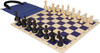 Deluxe Old Club Easy-Carry Plastic Chess Set - Black & Ivory Pieces with Vinyl Rollup Board - Blue