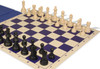 Deluxe Old Club Easy-Carry Plastic Chess Set - Black & Ivory Pieces with Vinyl Rollup Board - Blue