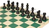 Deluxe Old Club Easy-Carry Plastic Chess Set - Black & Ivory Pieces with Vinyl Rollup Board - Green