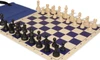 Deluxe Old Club Easy-Carry Triple Weighted Plastic Chess Set - Black & Ivory Pieces with Vinyl Rollup Board - Blue