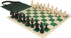 Deluxe Old Club Easy-Carry Triple Weighted Plastic Chess Set - Black & Ivory Pieces with Vinyl Rollup Board - Green