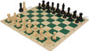 Deluxe Old Club Easy-Carry Triple Weighted Plastic Chess Set - Black & Ivory Pieces with Vinyl Rollup Board - Green