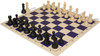 Deluxe Old Club Carry-All Plastic Chess Set - Black & Ivory Pieces with Vinyl Rollup Board - Blue