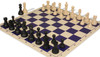 Deluxe Old Club Carry-All Plastic Chess Set - Black & Ivory Pieces with Vinyl Rollup Board - Blue