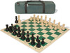 Deluxe Old Club Carry-All Plastic Chess Set - Black & Ivory Pieces with Vinyl Rollup Board - Green
