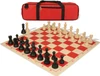 Deluxe Old Club Carry-All Plastic Chess Set - Black & Ivory Pieces with Vinyl Rollup Board - Red