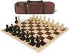 Deluxe Old Club Carry-All Triple Weighted Plastic Chess Set - Black & Ivory Pieces with Vinyl Rollup Board - Brown