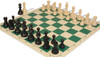 Deluxe Old Club Carry-All Triple Weighted Plastic Chess Set - Black & Ivory Pieces with Vinyl Rollup Board - Green