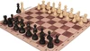 Deluxe Old Club Triple-Weighted Plastic Chess Set - Black & Ivory Pieces with Walnut & Maple Floppy Chess Board- Brown Bag