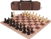 Deluxe Old Club Triple-Weighted Plastic Chess Set - Black & Ivory Pieces with Walnut & Maple Floppy Chess Board- Brown Bag