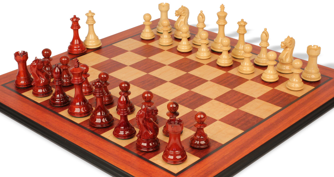 Fierce Knight Staunton Chess Set Padauk & Boxwood Pieces with Padauk &  Bird's Eye Maple Molded Edge Board - 4