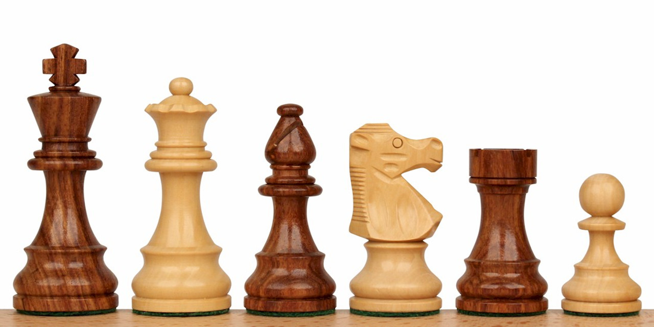 French Lardy Staunton Chess Set Golden Rosewood & Boxwood Pieces with  Walnut Chess Box - 3.25 King