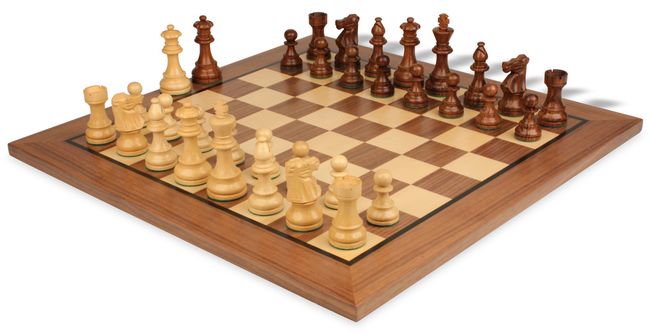 French Lardy Carry-All Chess Set Golden Rosewood & Boxwood Pieces - Black