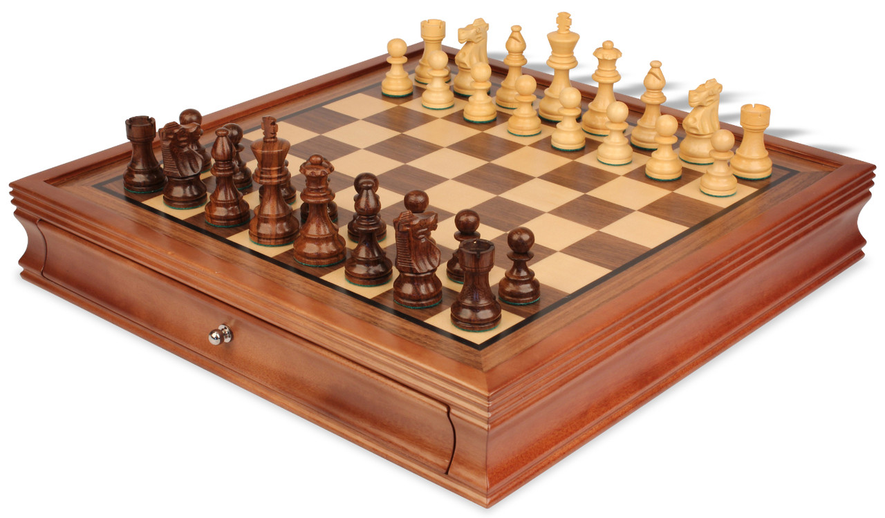 Black Stained French Staunton Wood Chess Pieces - Weighted - King measures  3 in.