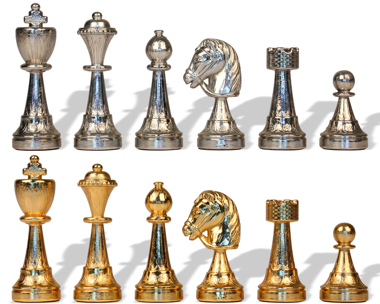 Medieval Theme Gold & Silver Tone Metal Chess Set