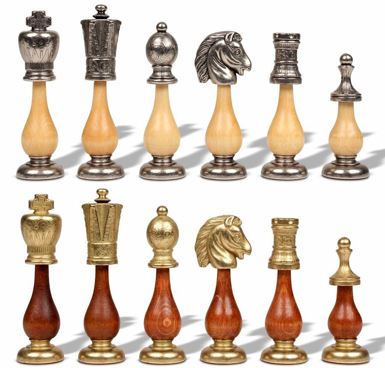 Italian Arabesque Staunton Gold & Silver Chess Set by Italfama