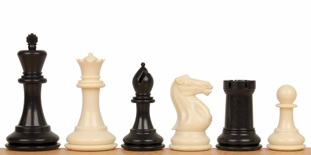 Executive Plastic Chess Set Black & Ivory Pieces - 3.875 King