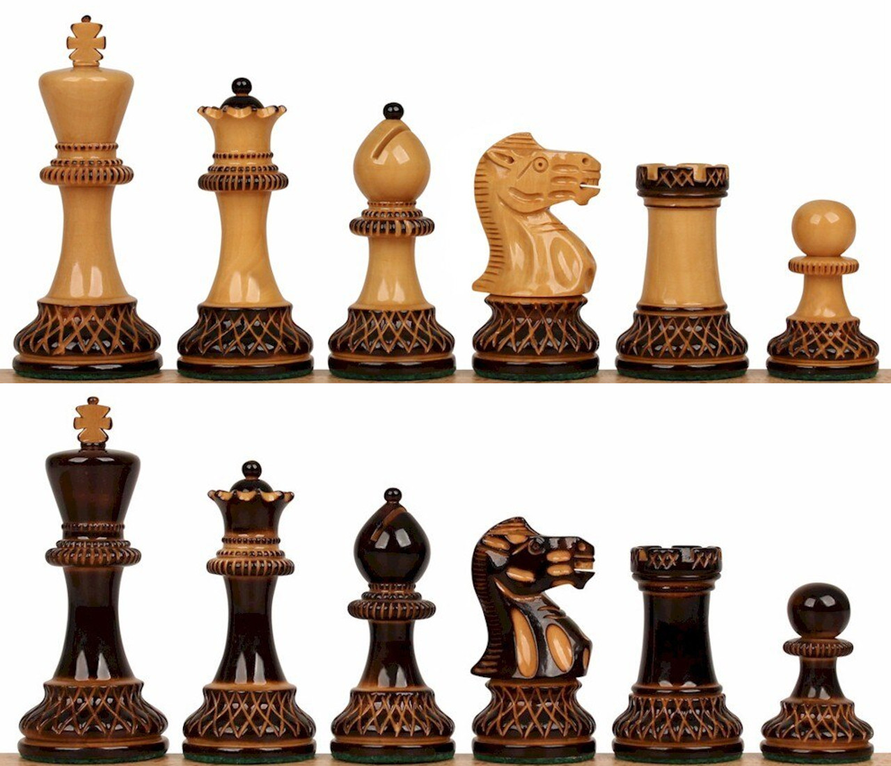 Parker Staunton Chess Set in Burnt Boxwood & Boxwood - 3.75 King